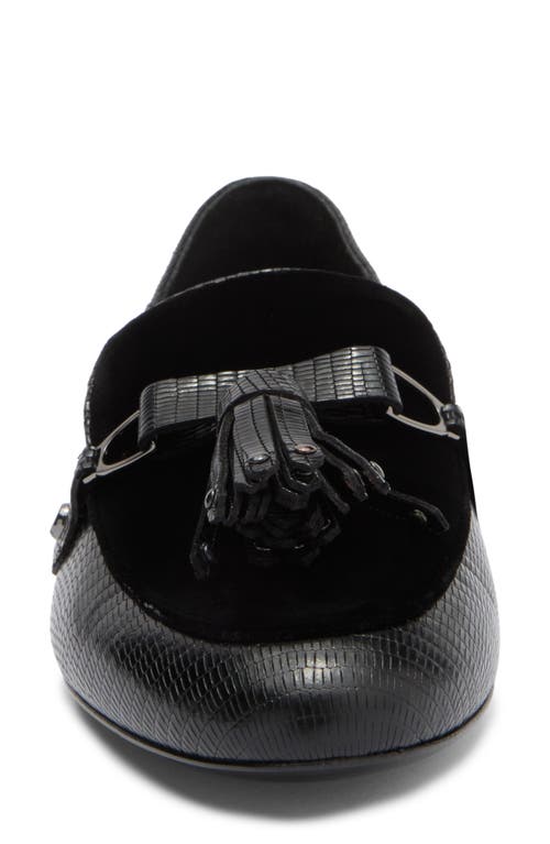Longchamp Tassel Snakeskin Embossed Loafer In Black