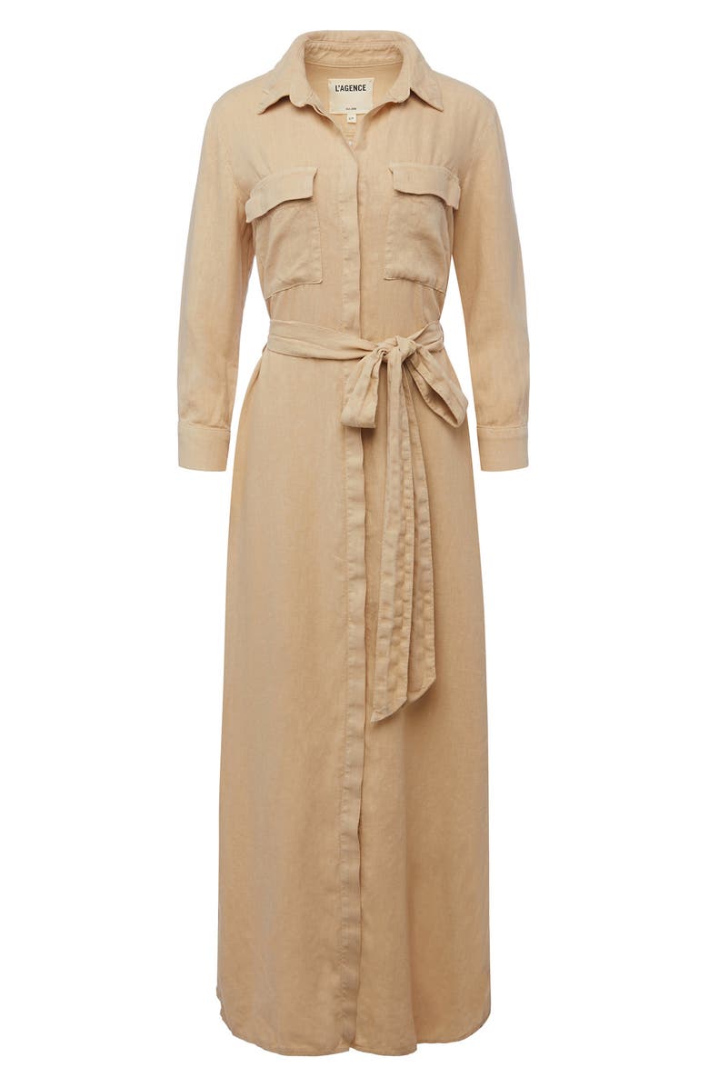 L'AGENCE Cameron Long Sleeve Linen Maxi Shirtdress, Alternate, color,