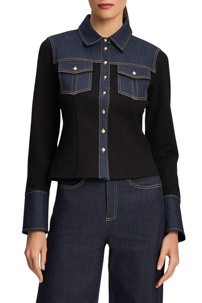 Ponte Indigo Long Sleeve Shirt, Main, color, BLACK/ INDIGO
