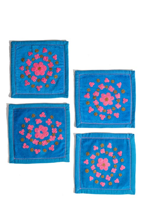 Embroidered Set of 4 Cocktail Napkins