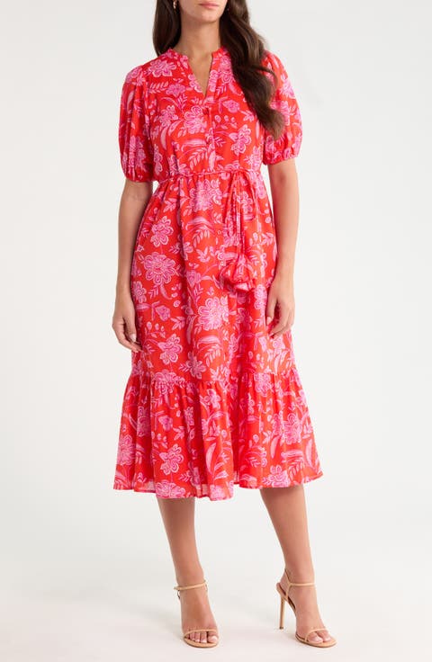 Aria Floral Beth Button-Up Cotton Midi Dress