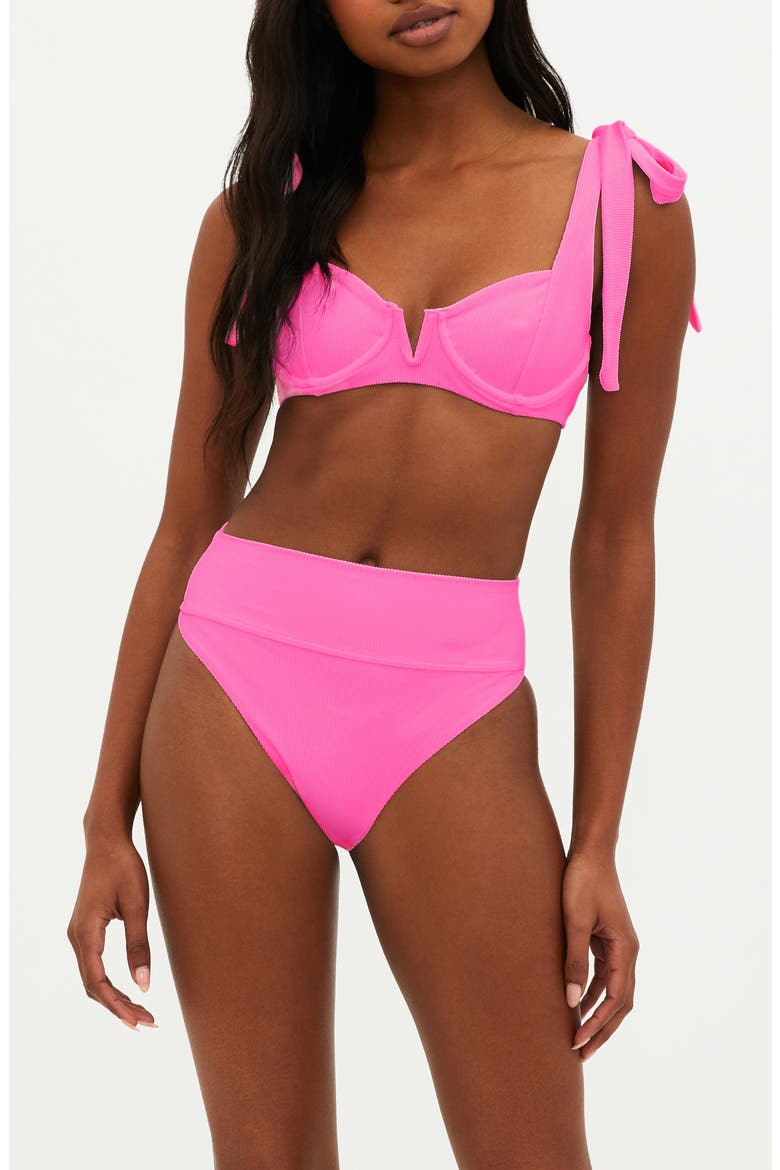 Highway High Waist Bikini Bottoms, Alternate, color, NEON PINK