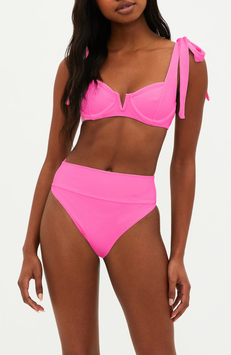Beach Riot Highway High Waist Bikini Bottoms, Alternate, color, Neon Pink