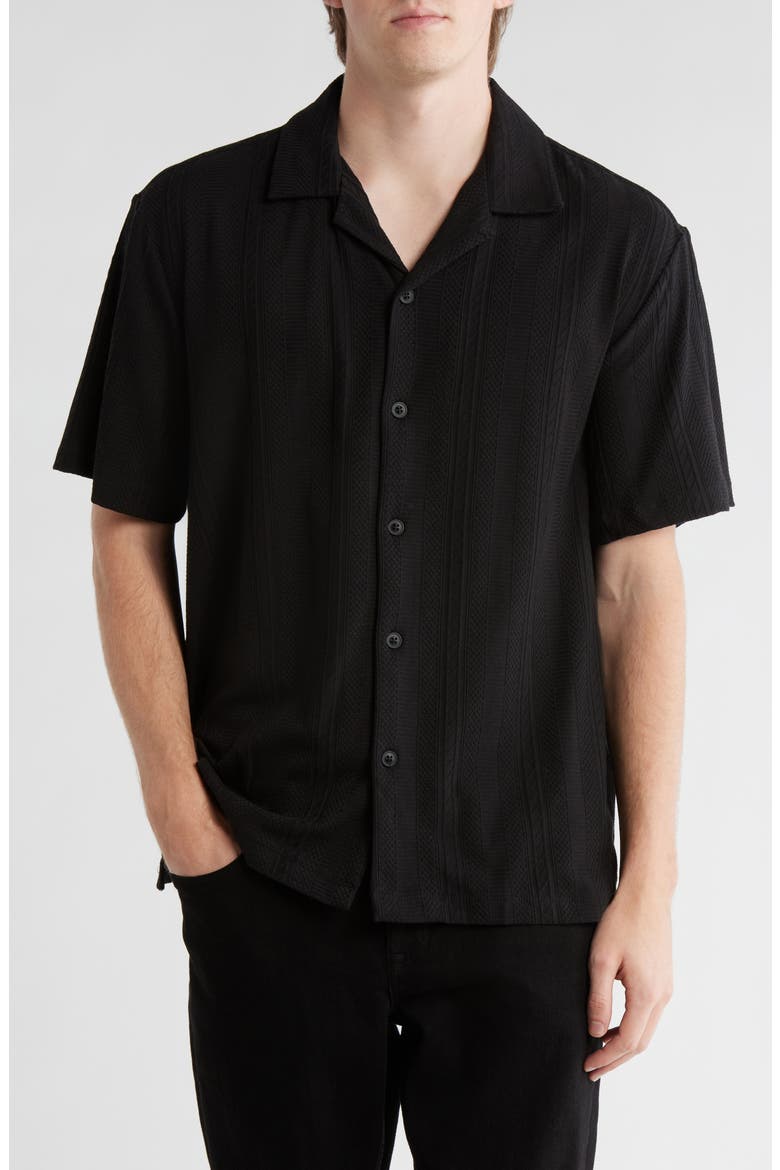 Textured Relaxed Fit Camp Shirt, Main, color, BLACK