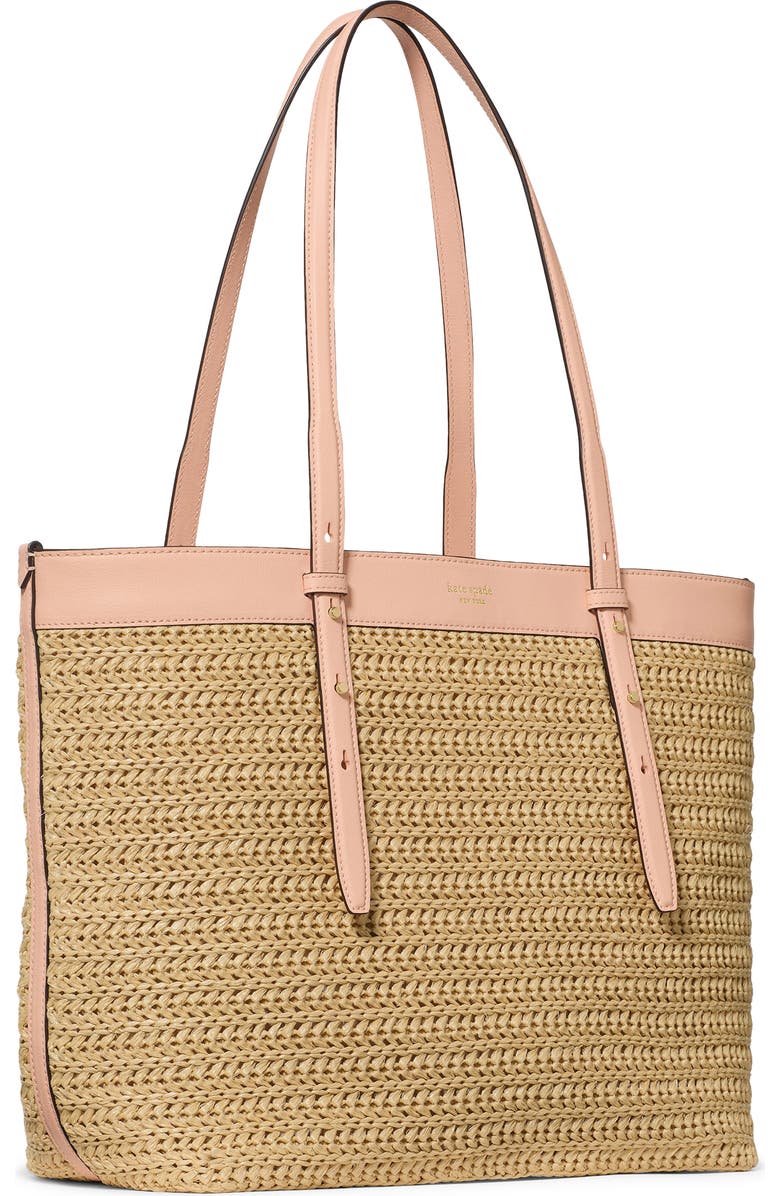 Kate Spade New York large do it all straw & leather tote, Alternate, color, Light Cantaloupe Multi