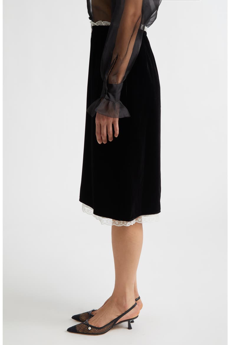 Gender Inclusive Celerie Lace Trim Velvet Slip Skirt, Alternate, color, BLACK