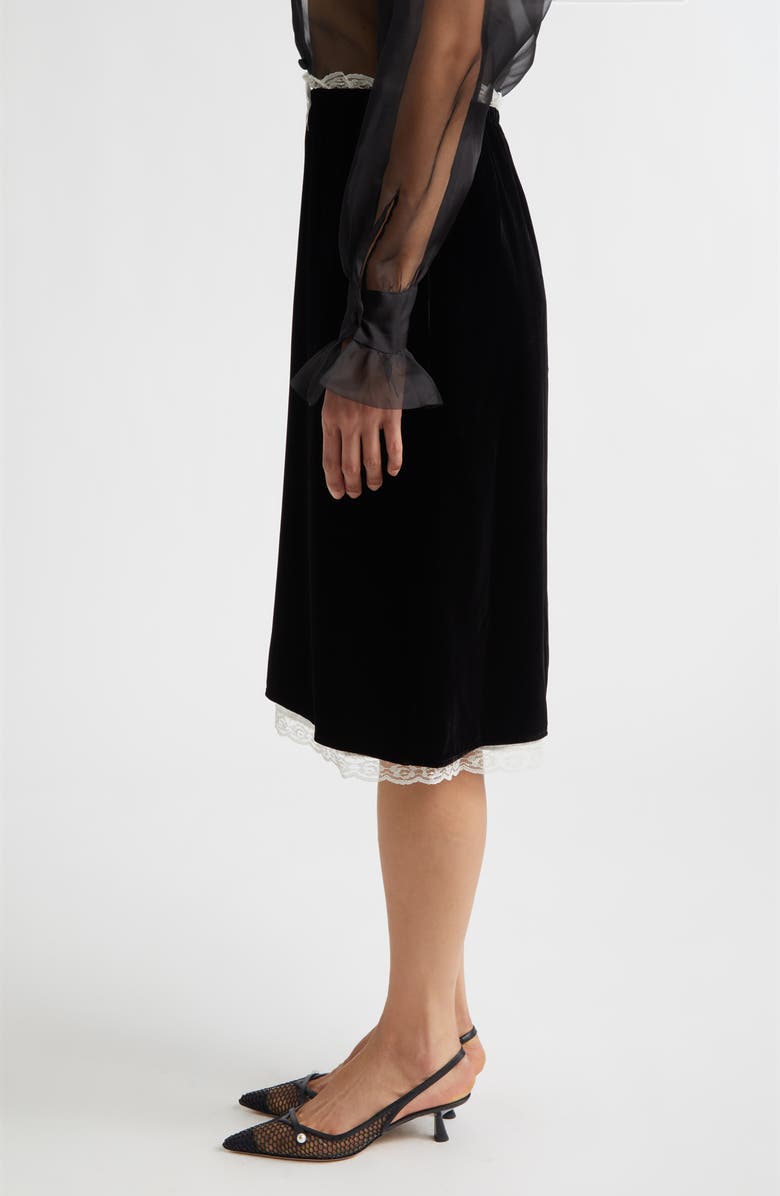 Tanner Fletcher Gender Inclusive Celerie Lace Trim Velvet Slip Skirt, Alternate, color, Black