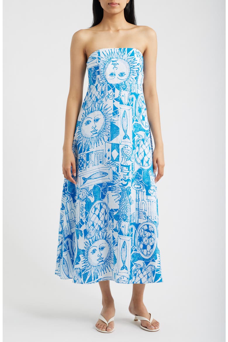 Jorgian Print Linen Midi Dress, Alternate, color, RESORT WHITE