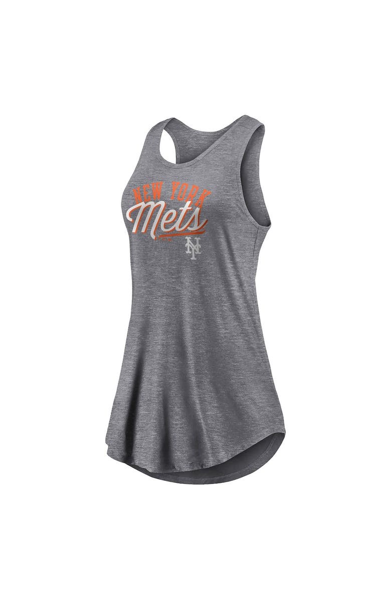 FANATICS Women's Fanatics Branded Heather Gray New York Mets Simplicity Swing Racerback Scoop Neck Tank Top, Alternate, color, Heather Gray