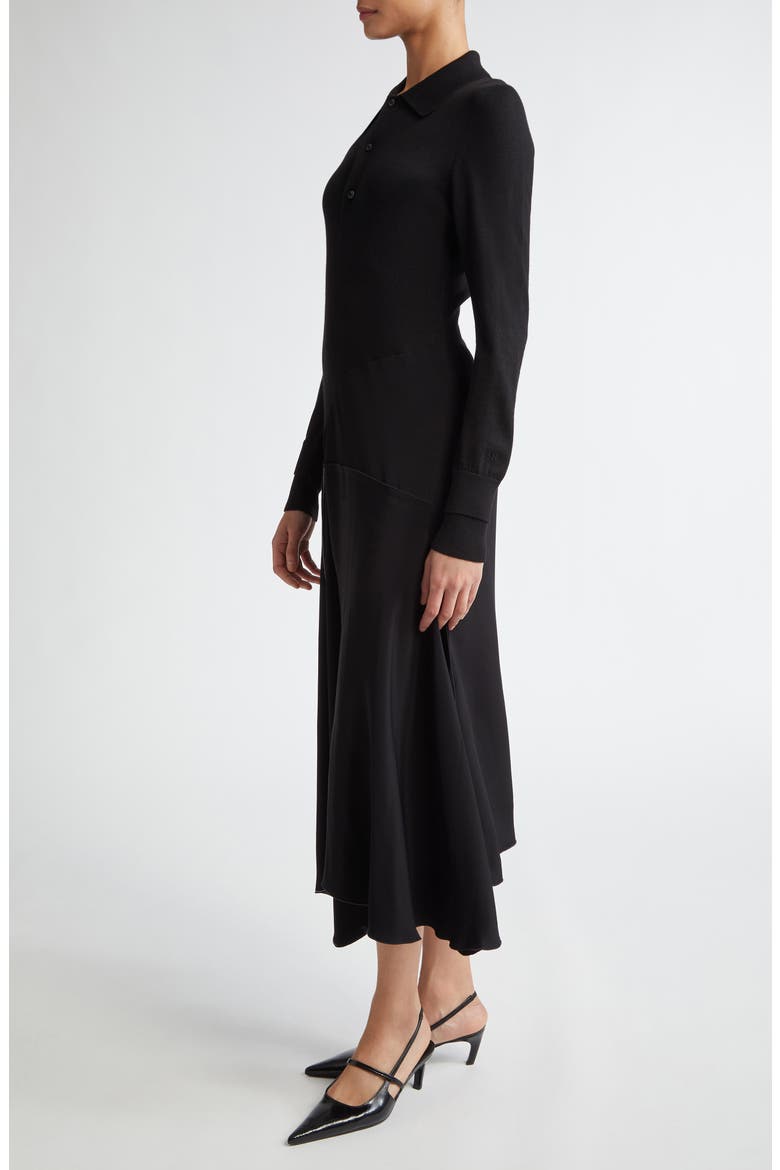 Long Sleeve Mixed Media Shirtdress, Alternate, color, BLACK / BLACK