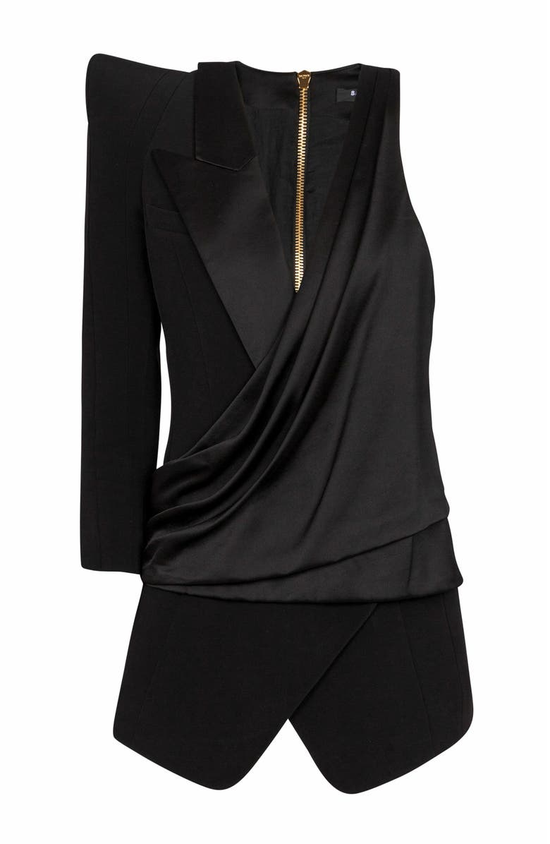 Balmain Asymmetric Jacket With Structured Shoulder, Main, color, Black