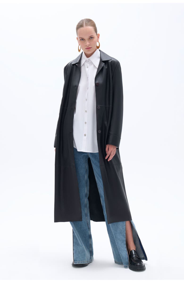 Nocturne Belted Faux Leather Trench Coat, Main, color, 
