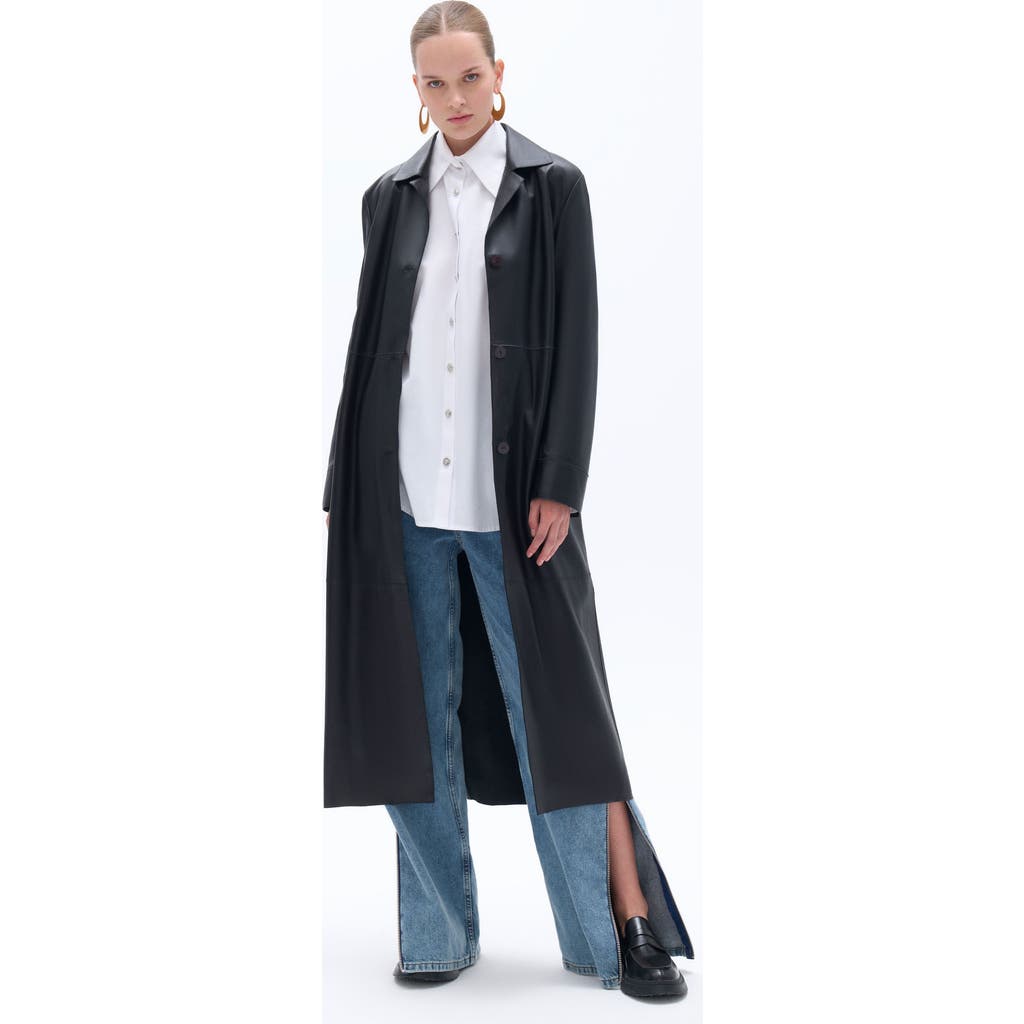 Shop Nocturne Belted Faux Leather Trench Coat In Black