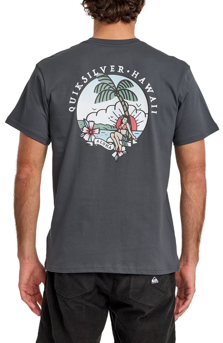 Quiksilver HI Hula Sunset Cotton Graphic T-Shirt, Alternate, color, Iron Gate