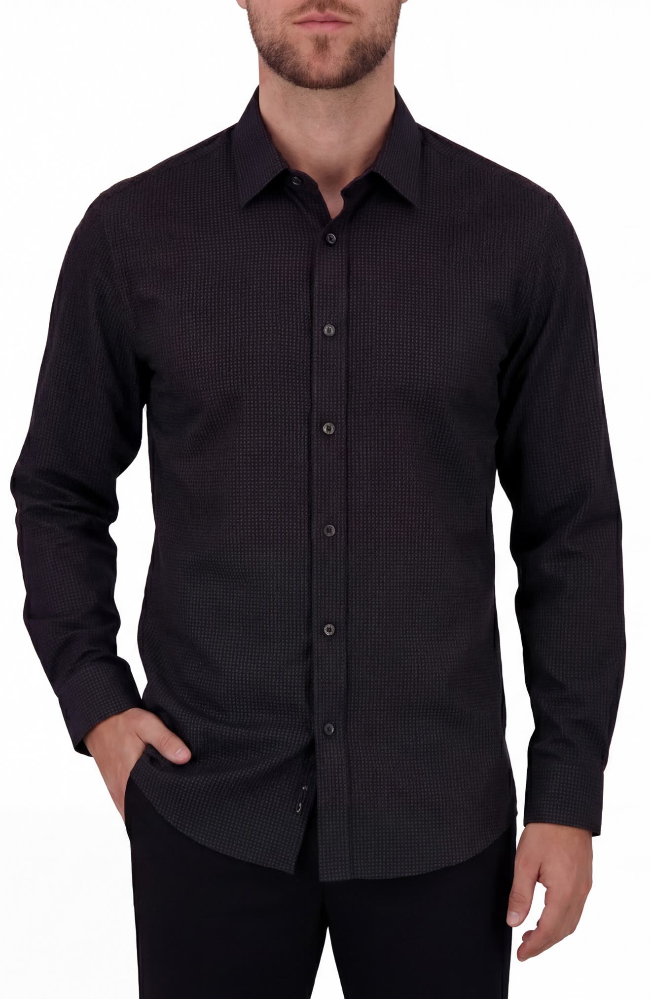 Report Collection Regular Fit Box Print 4-Way Stretch Button-Up Shirt