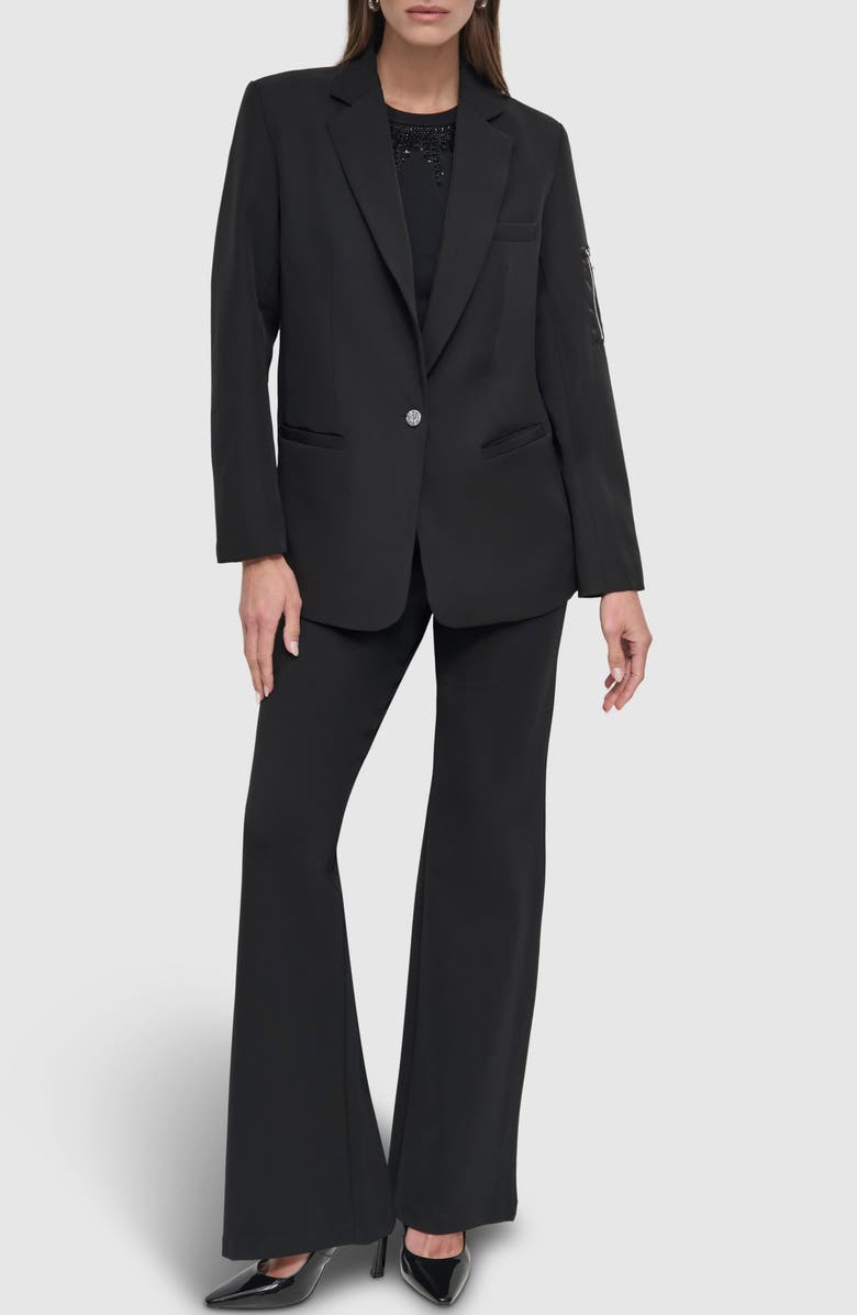 DKNY Cargo Sleeve Pocket Ponte Twill Blazer, Alternate, color, Black