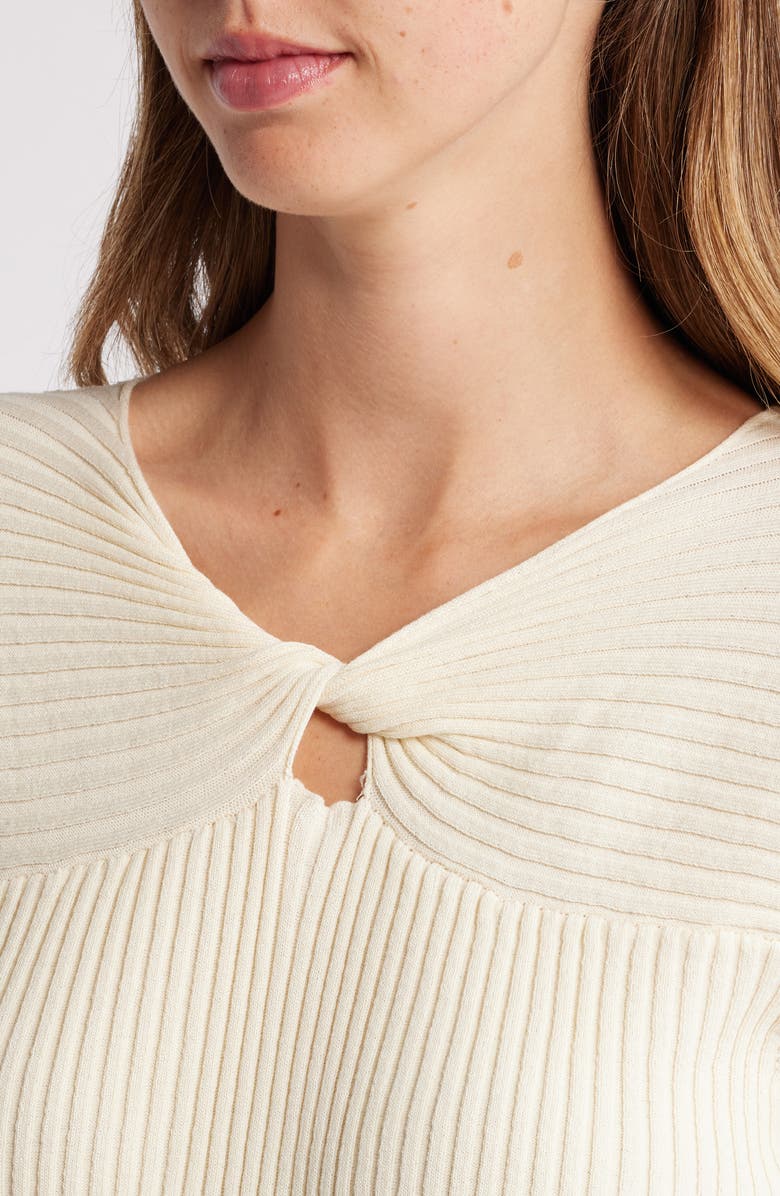 Tahari ASL Twist Neck Cutout Rib Sweater, Alternate, color, Vanilla