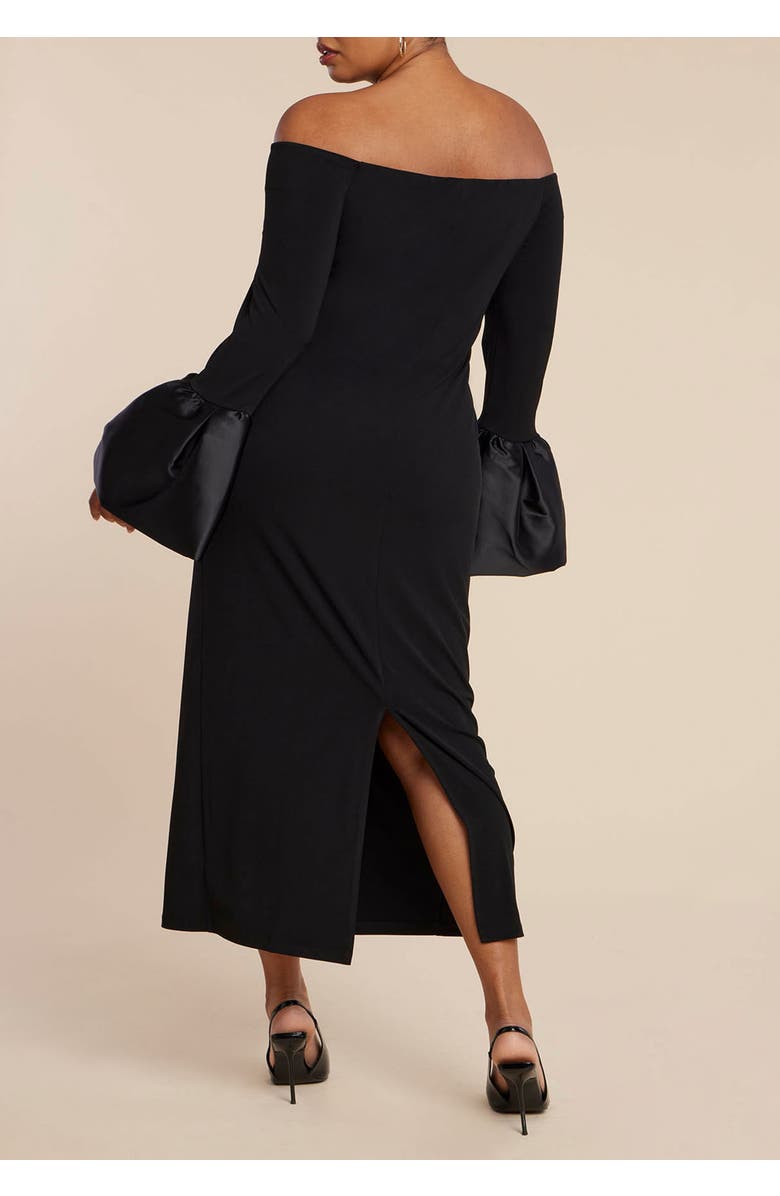 ELOQUII Off Shoulder Cuff Detail Maxi Dress, Alternate, color, Black Onyx