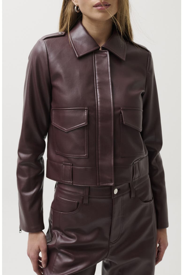 Bex Faux Leather Crop Jacket, Main, color, CABERNET