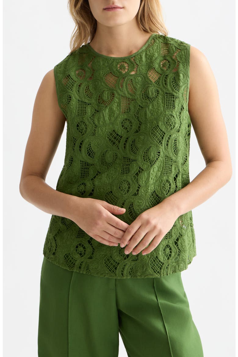 Flame Embroidered Sleeveless Top, Main, color, GARDEN GREEN