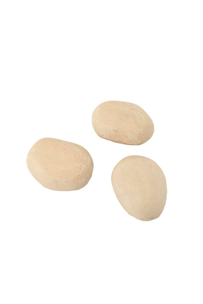 Set of 3 Indoor Decorative Stones Cream Paper Mache, Alternate, color, Off-White