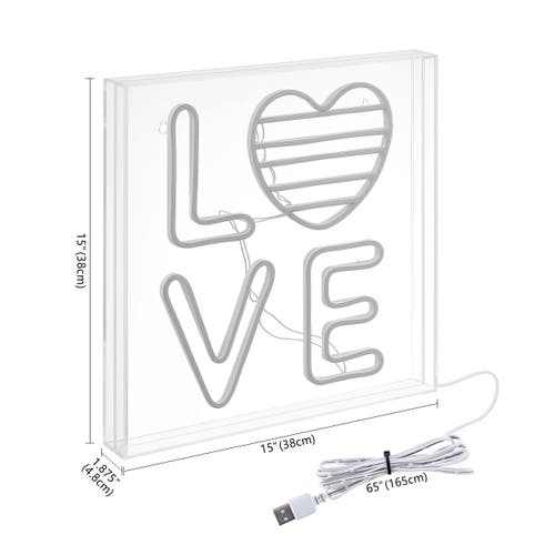 Jonathan Y Love Square Contemporary Glam Acrylic Box Usb Operated Led Neon Light In White/rainbow