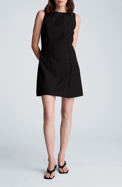 Texture Button Front Sleeveless Sheath Dress