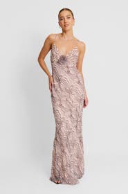 Six Stories Strappy Coursage Beaded Maxi Dress