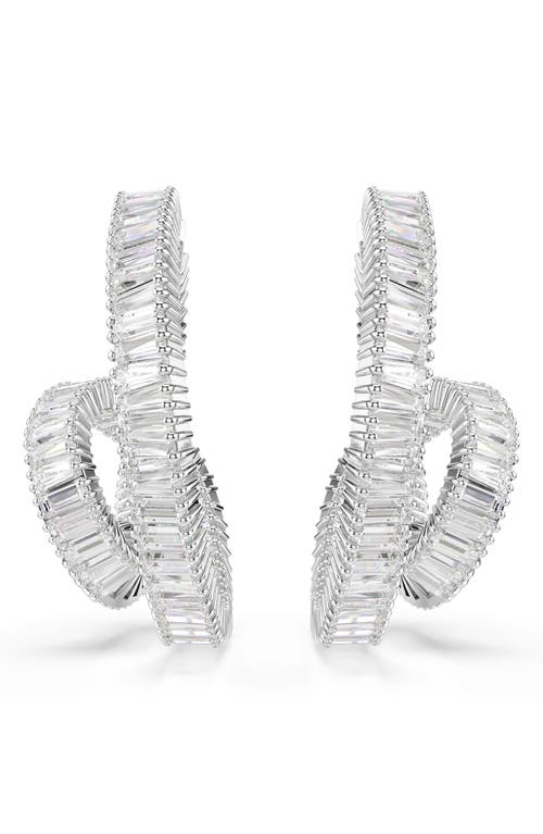 Swarovski Matrix Rhodium Plated Hoop Earrings In White