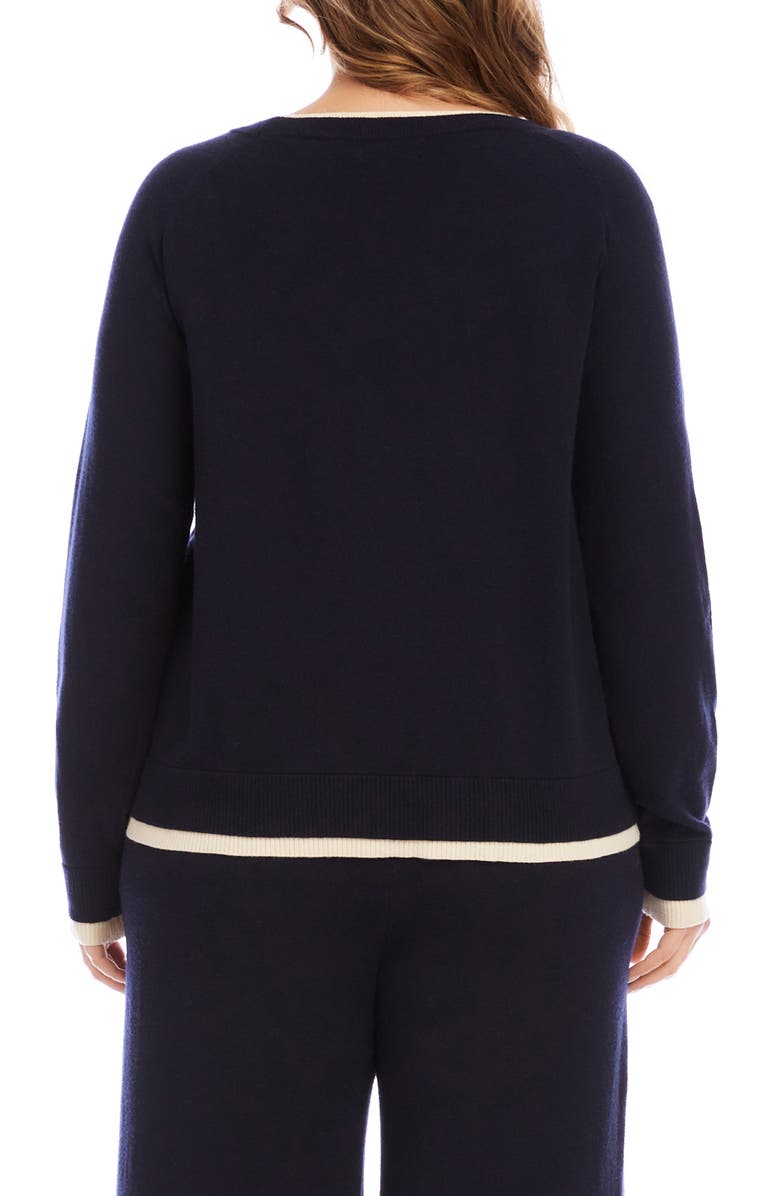 Karen Kane Contrast Trim Crewneck Sweater, Alternate, color, Navy/ Cream
