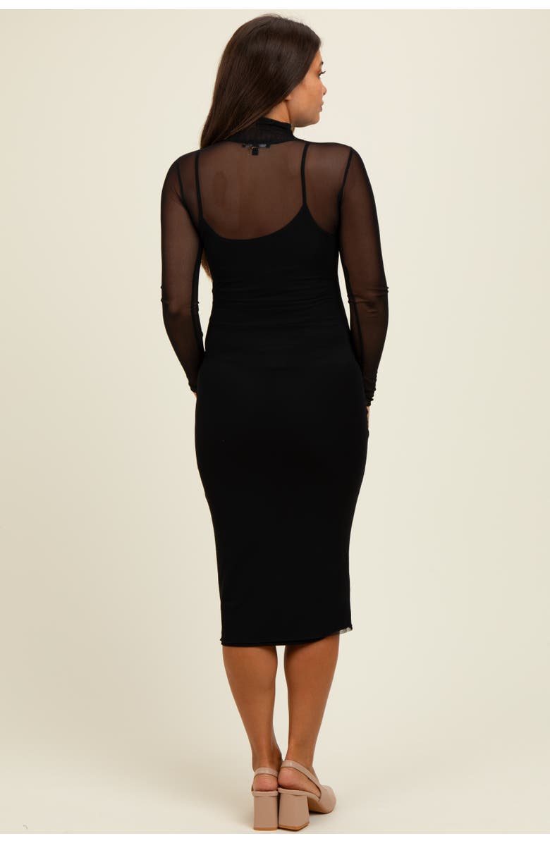 PinkBlush Mesh Overlay Fitted Midi Dress, Alternate, color, Black