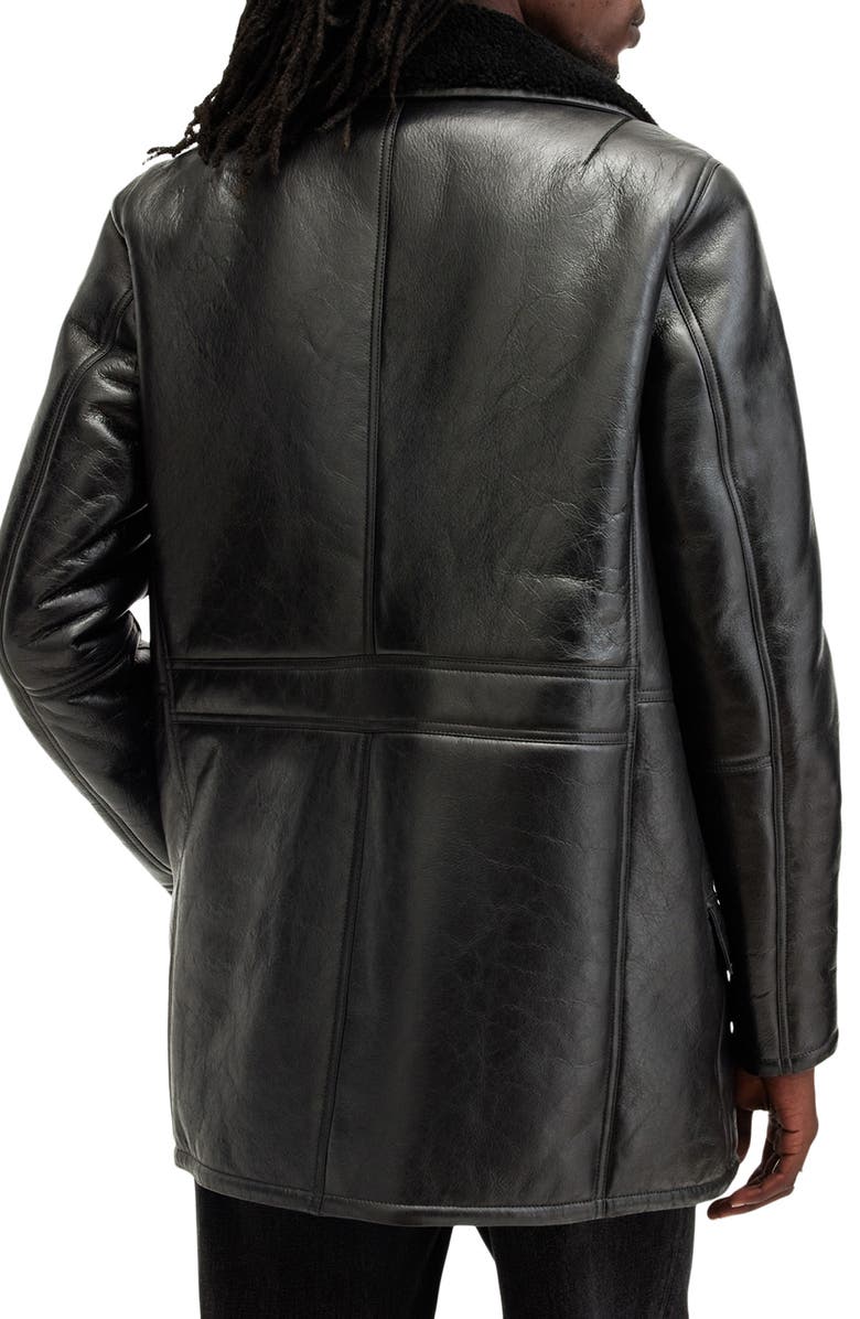 AllSaints Selkirk Shearling Lined Leather Peacoat, Alternate, color,