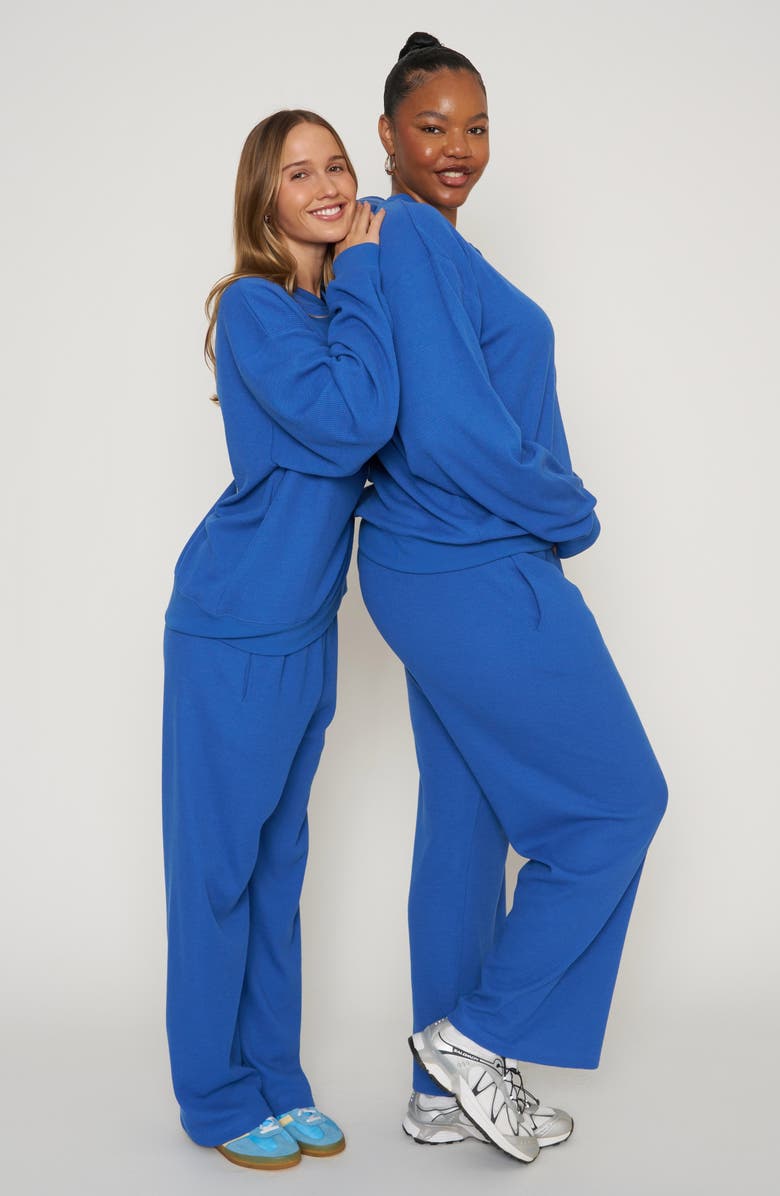 THE MAYFAIR GROUP Sunny Days Are Coming Waffle Knit Sweatshirt, Alternate, color, Blue