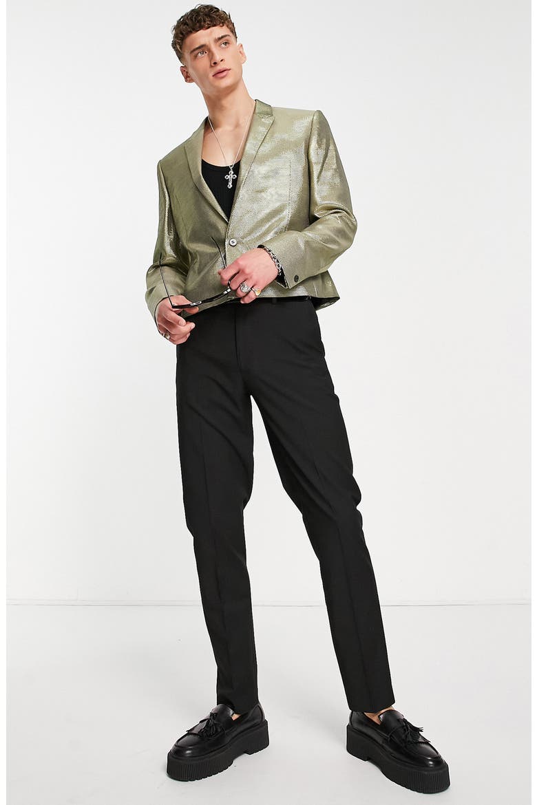 Metallic Textured Crop Single-Button Blazer, Alternate, color, GOLD