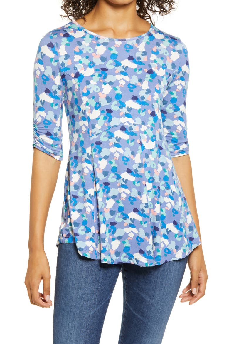 Print Babydoll Top, Main, color, DENIM PAINTED SPOT
