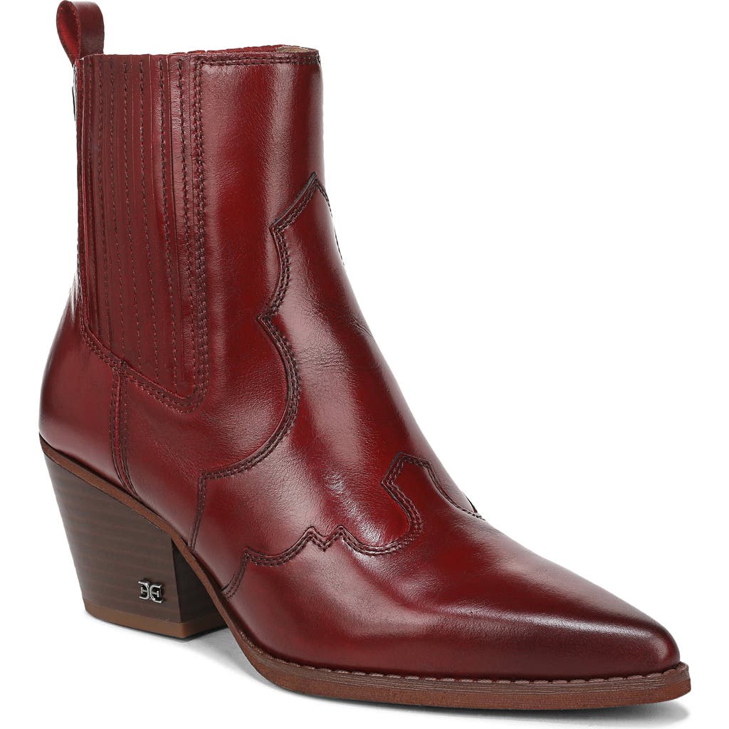 Sam Edelman West Ankle Boot Deep Scarlet Leather In Burgundy