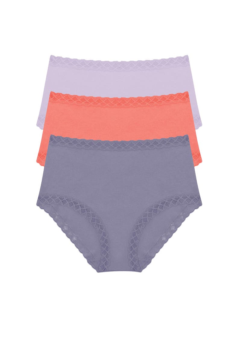 Natori Bliss Cotton Full Brief 3-Pack, Main, color, Prple Prl/Neon Coral/Twlght Hz