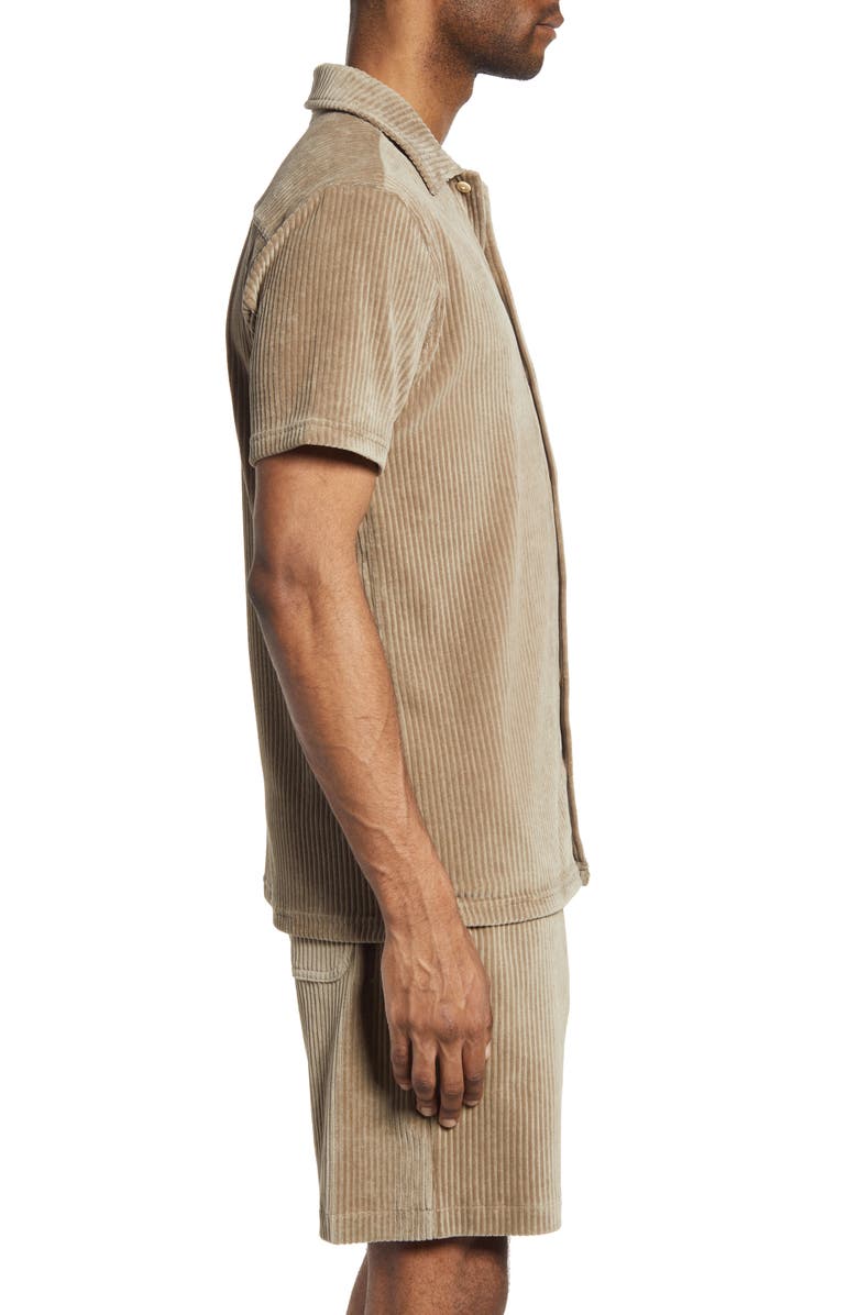Oliver Spencer Riviera Corduroy Short Sleeve Organic Cotton Blend Button-Up Shirt, Alternate, color, Grey