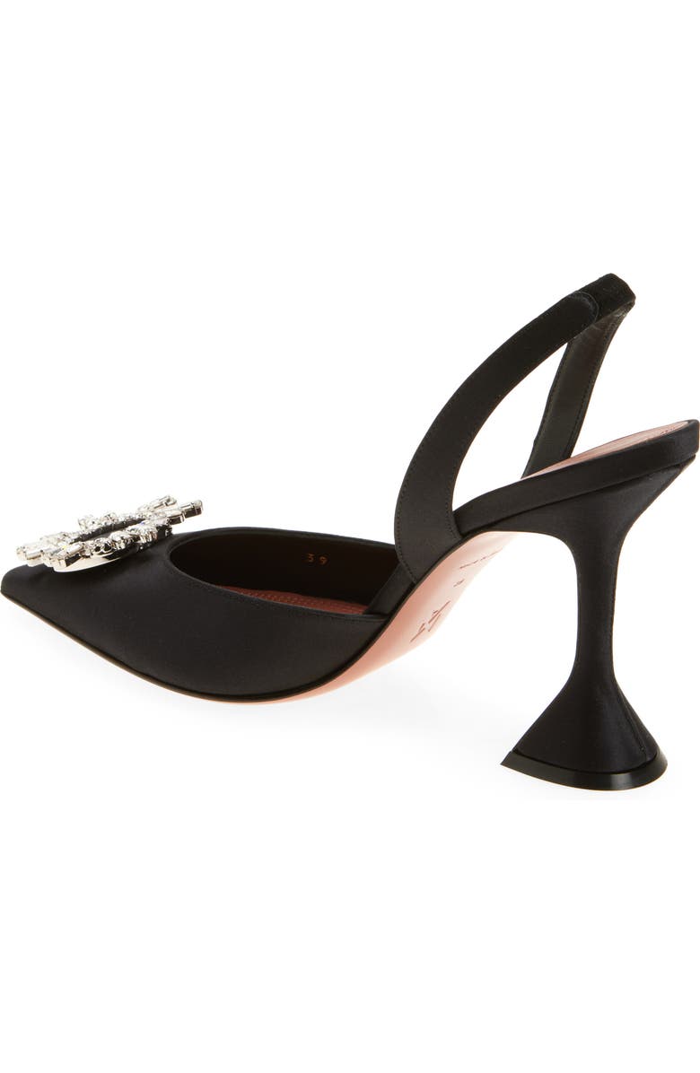 Amina Muaddi Begum Crystal Pointed Toe Slingback Pump, Alternate, color, Satin Black/ White Crystal