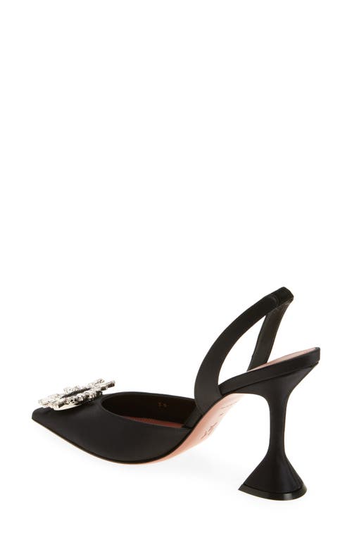 Shop Amina Muaddi Begum Crystal Pointed Toe Slingback Pump In Satin Black/white Crystal