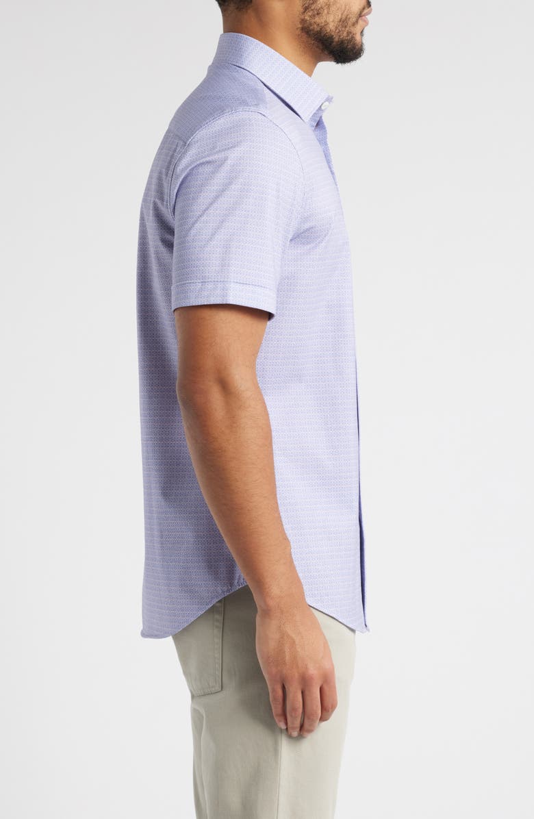 Bugatchi Miles OoohCotton<sup>®</sup> Geometric Print Short Sleeve Button-Up Shirt, Alternate, color, Lilac
