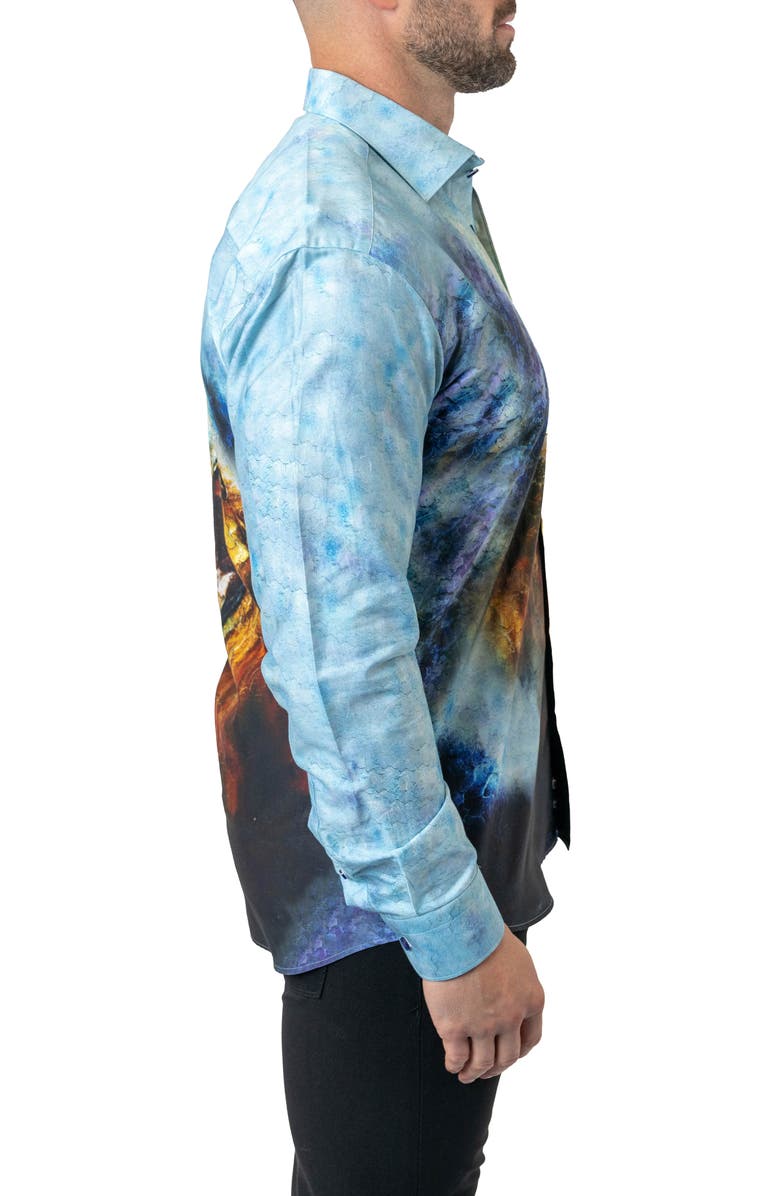 Maceoo Fibonacci Lionmozaic 06 Blue Contemporary Fit Button-Up Shirt, Alternate, color, Blue