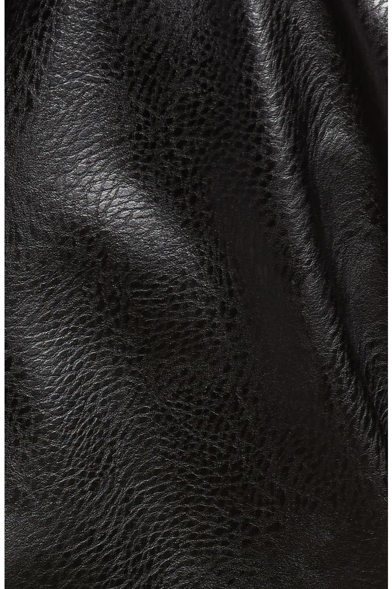Embellished Floral Belted Faux Leather Moto Jacket, Alternate, color, BLACK