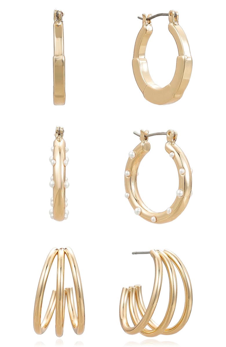 Ettika Triple Hoop Earrings Set, Main, color, Gold