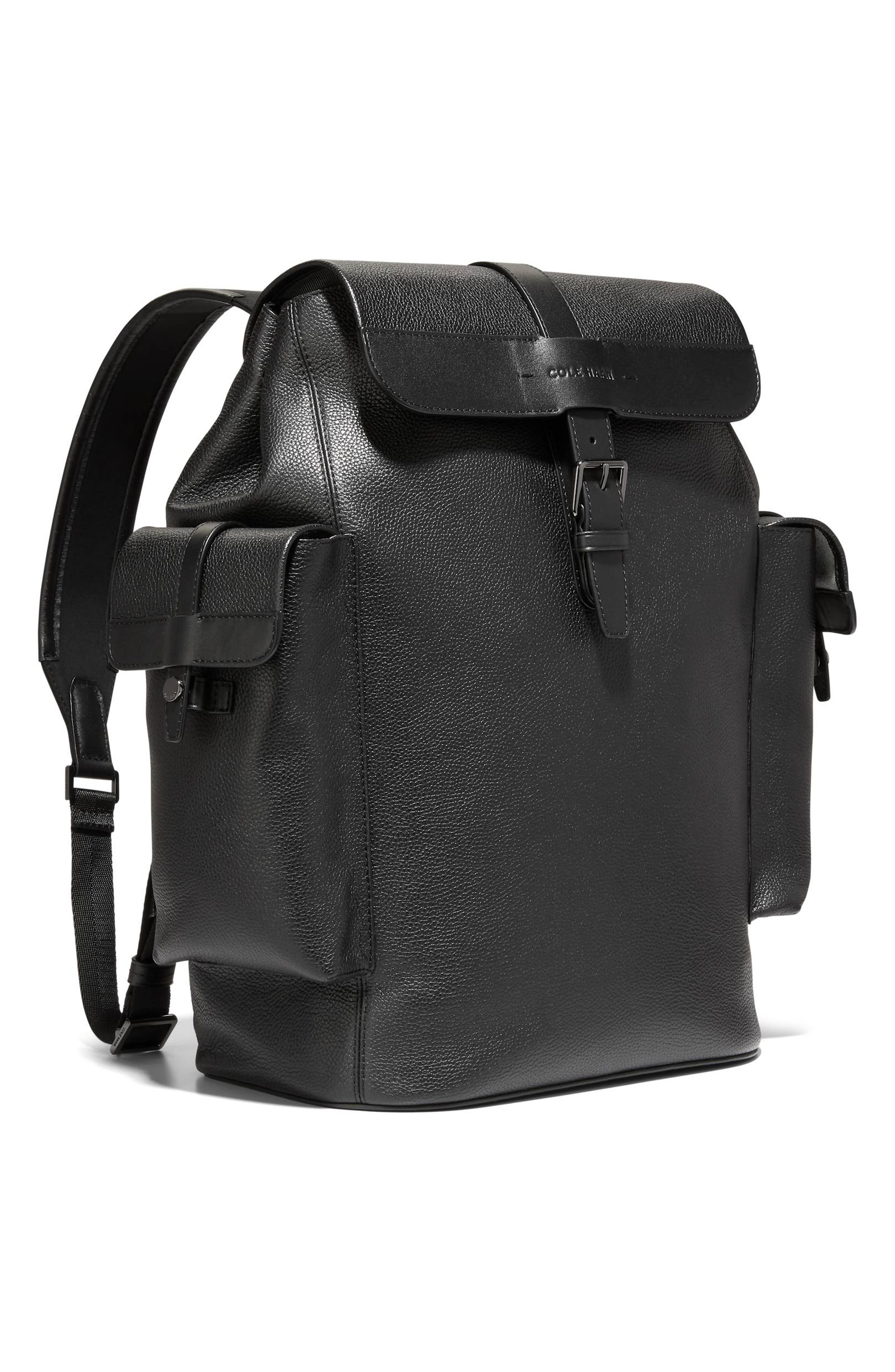 Cole Haan Triboro Leather Backpack, Alternate, color, Black