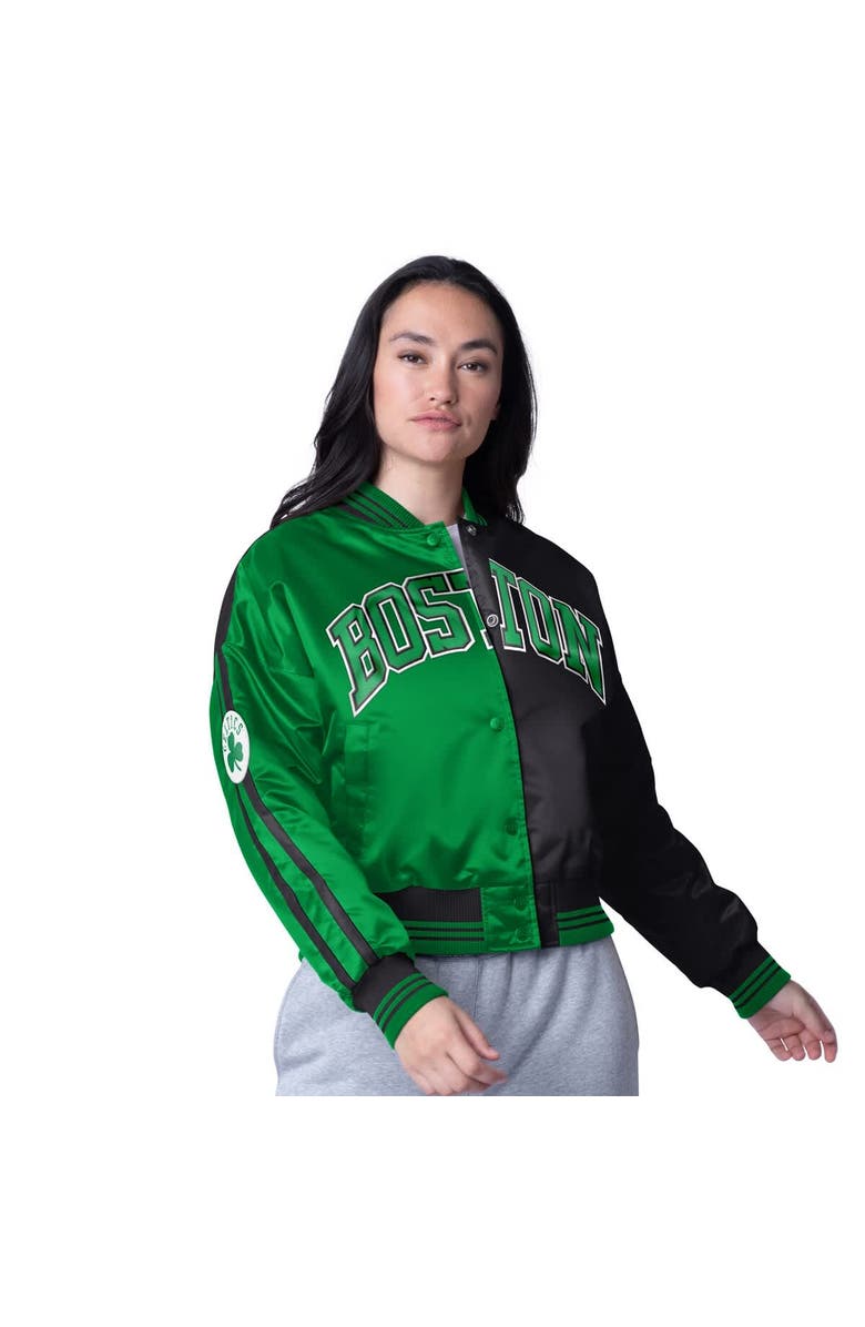 STARTER Women's Starter  Black/Kelly Green Boston Celtics Zone Blitz Cropped Full-Snap Satin Jacket, Alternate, color, 