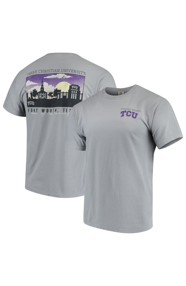 IMAGE ONE Men's Gray TCU Horned Frogs Team Comfort Colors Campus Scenery T-Shirt, Main, color, Gray