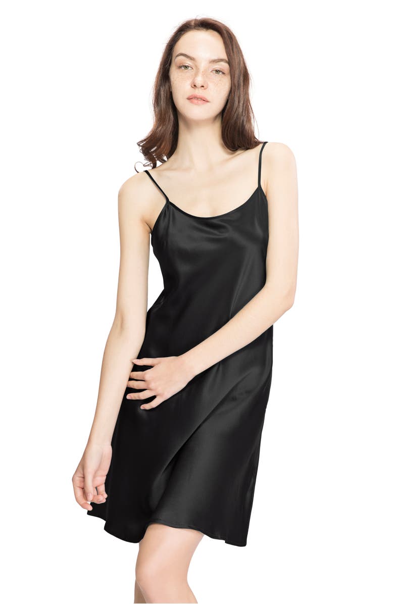 Lilysilk Short Silk Chemise, Alternate, color, Black