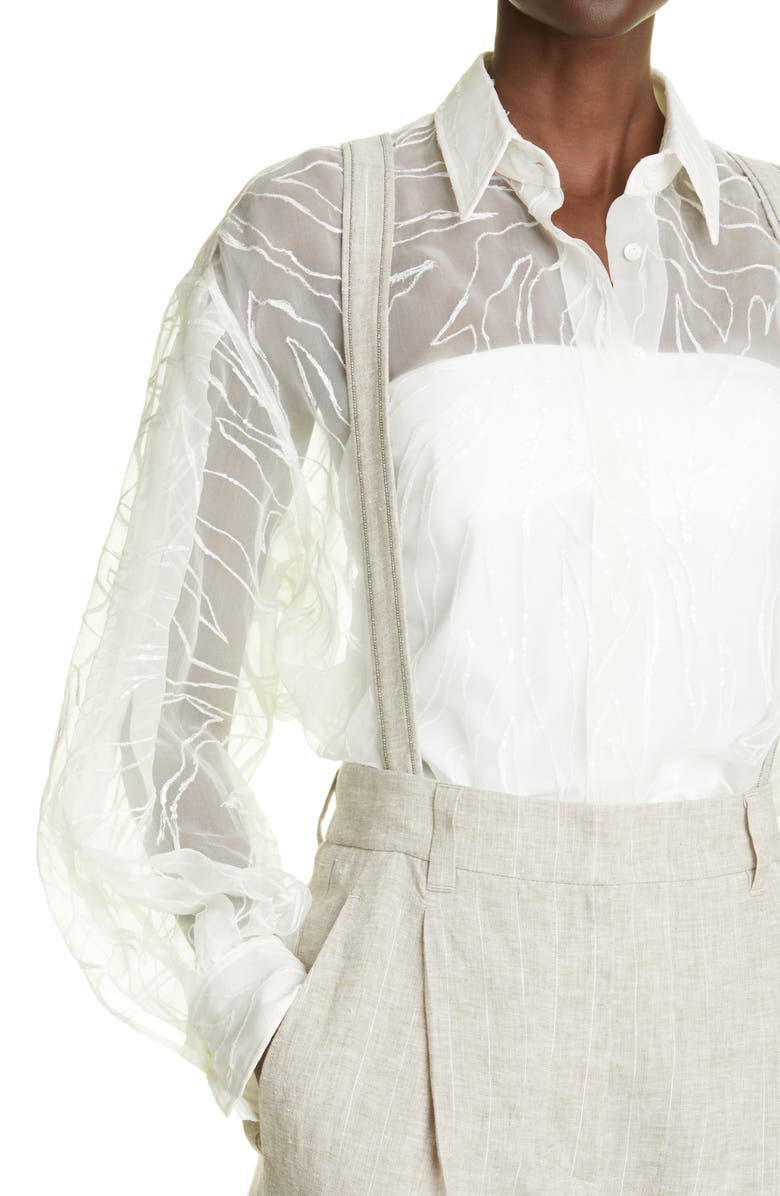 Brunello Cucinelli Embroidered Crispy Silk Chiffon Blouse, Alternate, color,