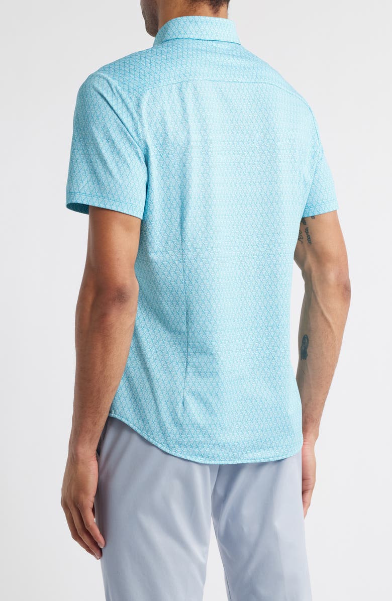 Mizzen+Main Halyard Trim Fit Geo Print Short Sleeve Button-Up Shirt, Alternate, color, Teal Diamond Mirage